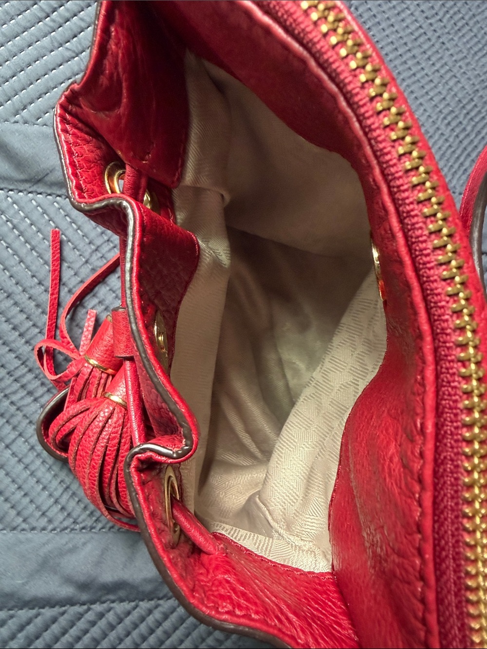 Michael Kors Red Leather Tassel Drawstring Crossbody - Picture 11 of 15